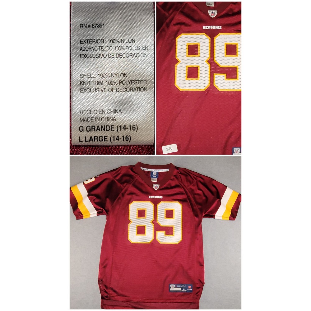 Reebok NFL Onfield Washington Redskins Jersey 89 Burgundy Mens Large 14-16